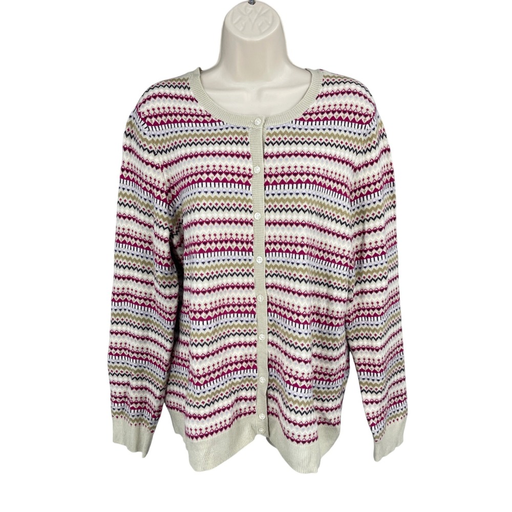Croft & Barrow Sweater Women Cardigan Fair Isle Cottage Coquette Button Size L